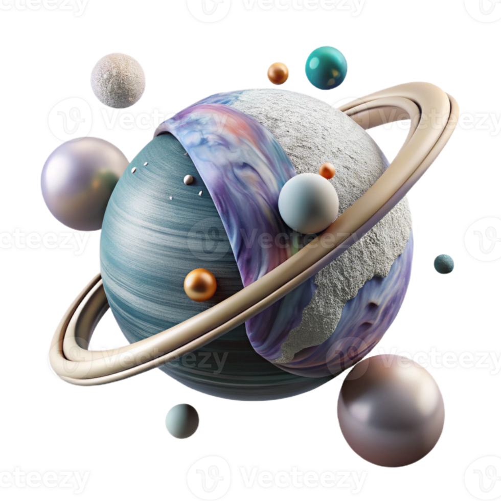 extraordinary artistic Planet with Rings and Shepherd Moons Cutout Isolated authentic png