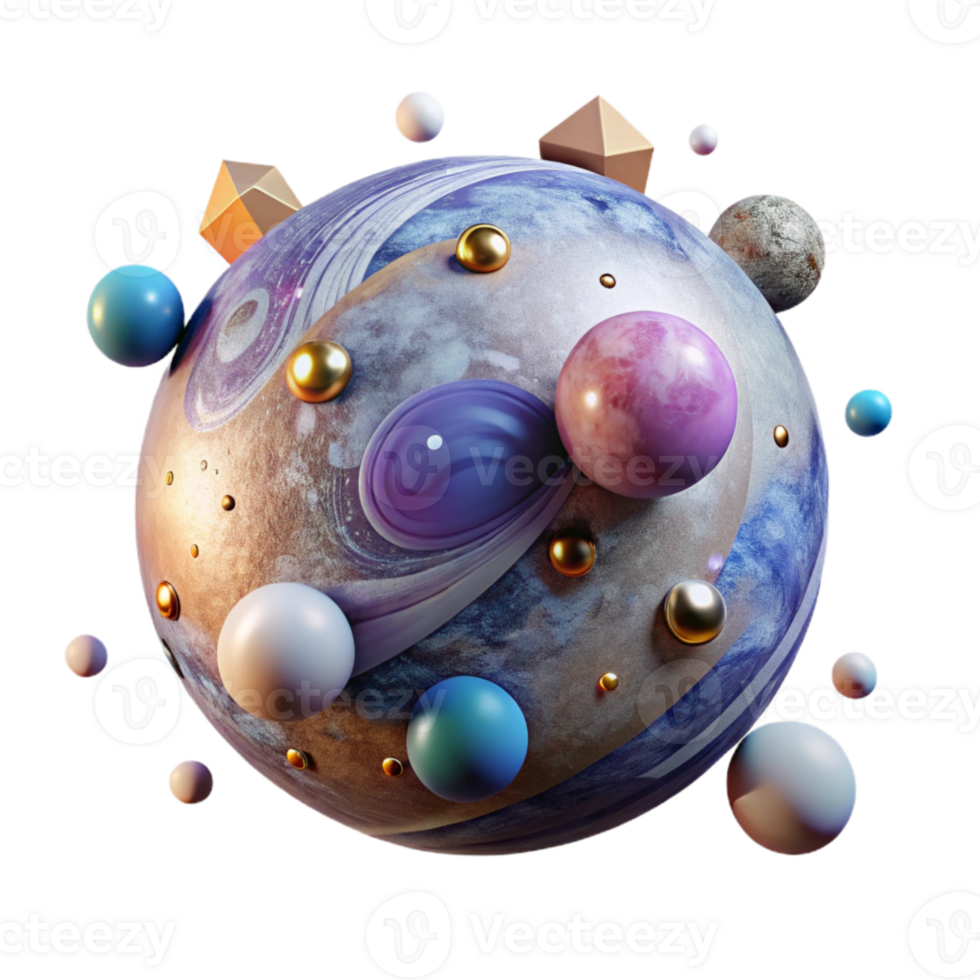 vibrant modern Planet with Multiple Moons Isolated on Transparent Background premium png