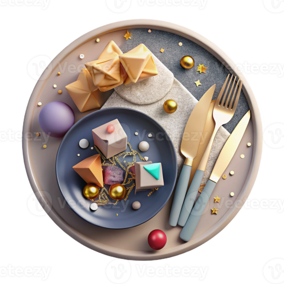 serene traditional Plate of Food Top View with Fork and Knife Isolated high resolution png