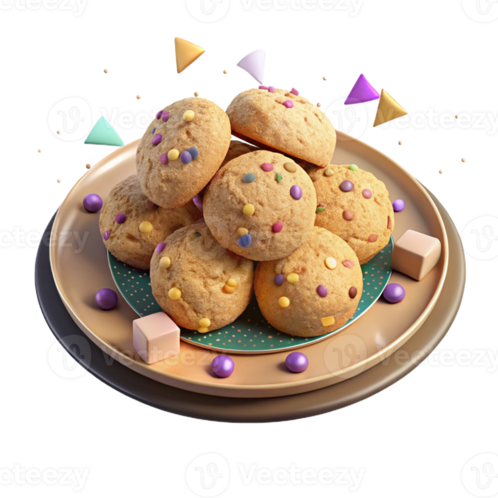 serene artistic Plate of Freshly Baked Cookies Isolated on Transparent Background high resolution png