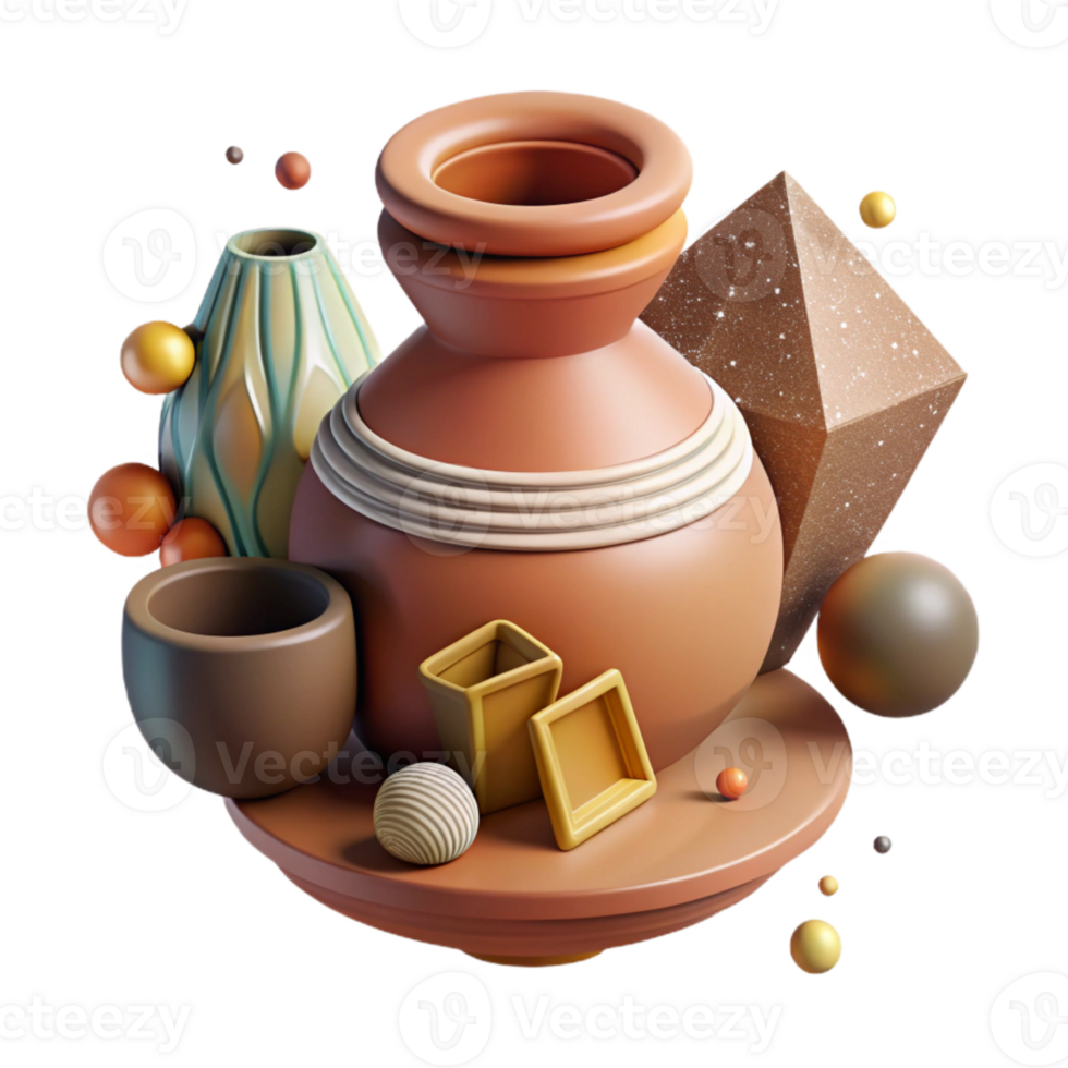 serene classic Pottery Design Isolated Element with Earthy Tones detailed png