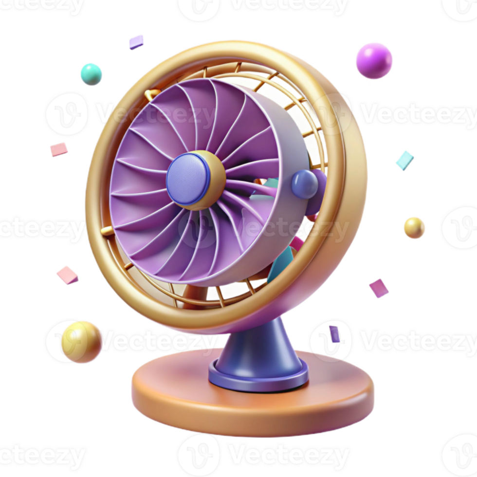 vibrant contemporary Retro Desk Fan Oscillating View Isolated professional png