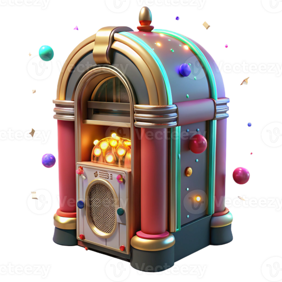 serene contemporary Retro Jukebox Front View with Lights Isolated png