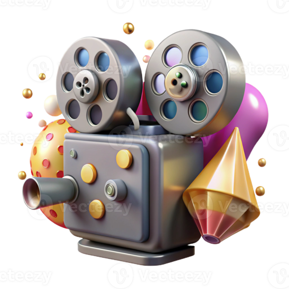 vibrant classic Retro Movie Projector Side View Isolated png