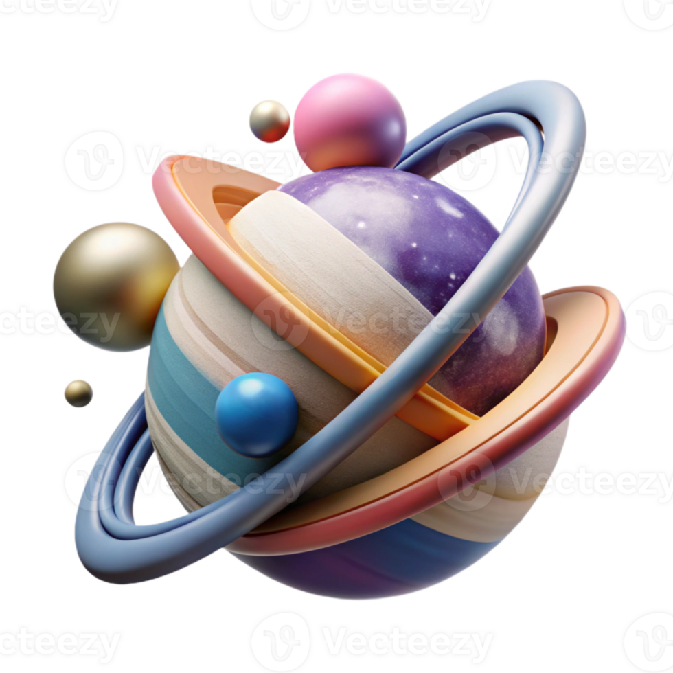 elegant modern Saturn with Rings and Moons Cutout Isolated Element png
