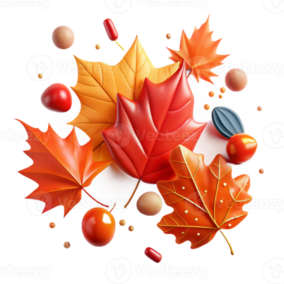 elegant vintage Scattered Autumn Leaves in Warm Colors Cutout premium png