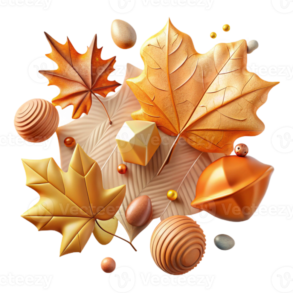 vibrant abstract Scattered Autumn Leaves in Warm Colors Cutout premium png