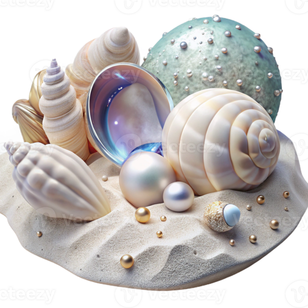 impressive traditional Seashells on White Sand Beach Transparent Background authentic png