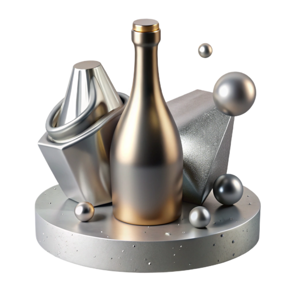 serene modern Shadow of Champagne Bottle with Foil Wrapper Isolated original png