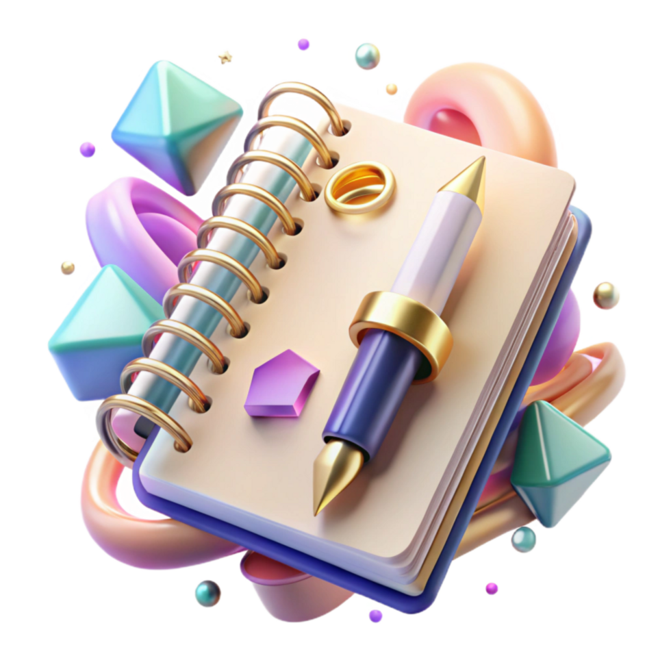 wonderful contemporary Spiral Notebook with Pen Top View Isolated exclusive png