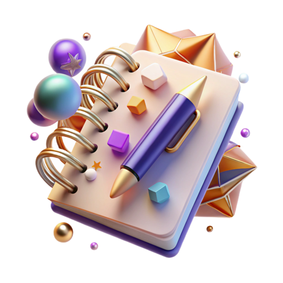magnificent abstract Spiral Notebook with Pen Top View Isolated original png