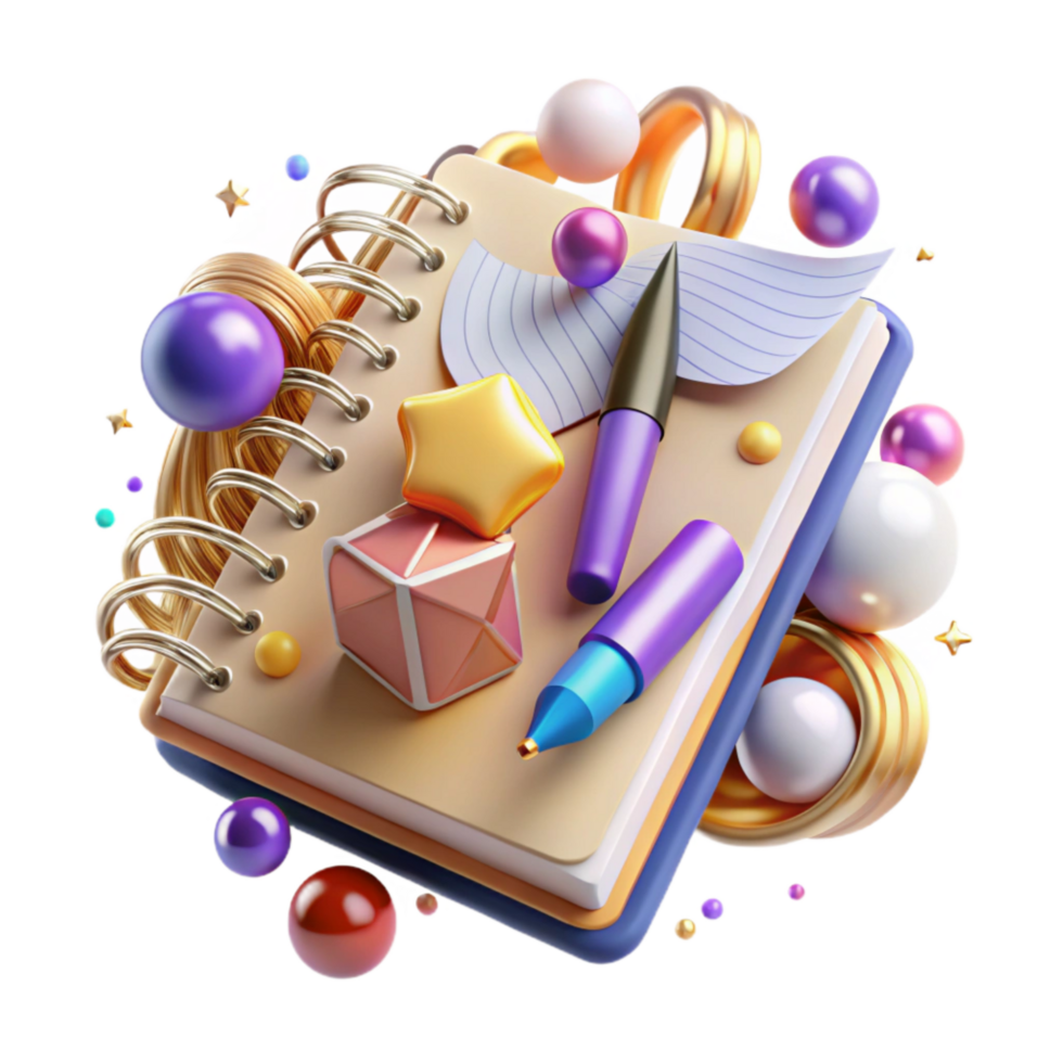stunning traditional Spiral Notebook with Pen Top View Isolated authentic png