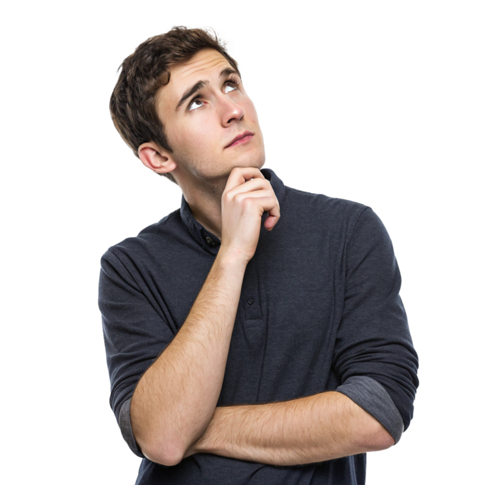 Young Man with Brown Hair Deep in Thought Looking Upward png
