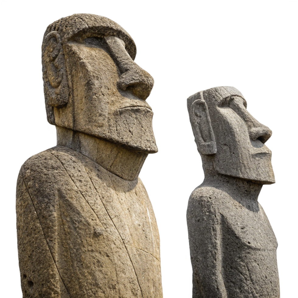 Ancient Stone Statues on Easter Island Two Moai Carved from Volcanic Rock png