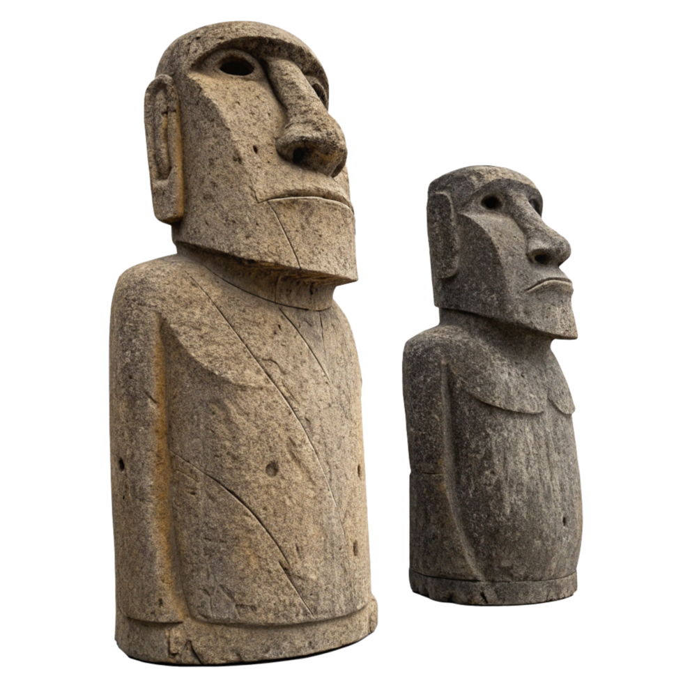 Ancient Stone Statues of Polynesian Moai Figures Possibly Replicas or Models png