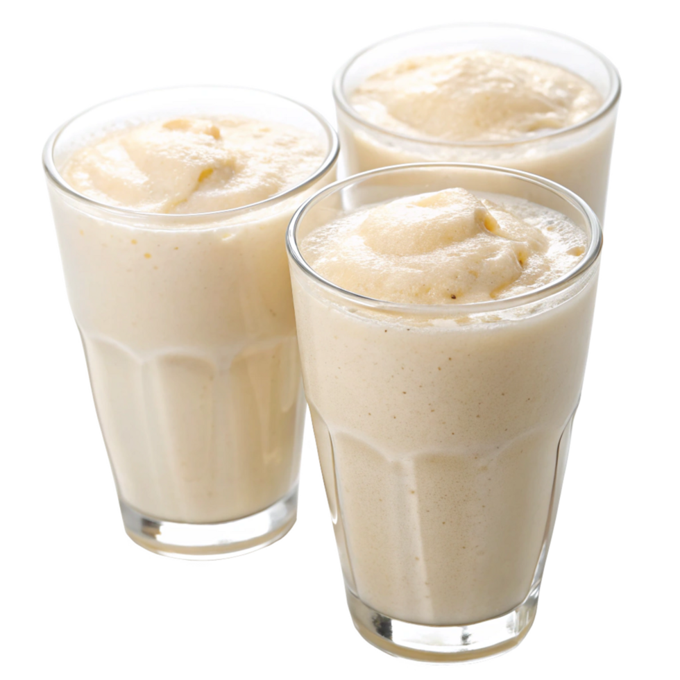 Three Glasses of Creamy Banana Smoothies Refreshing Tropical Drinks png