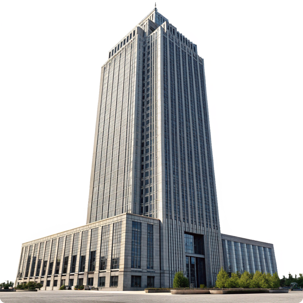 Tall Modern Office Building in Urban Setting with a Grey Facade and Numerous Windows png