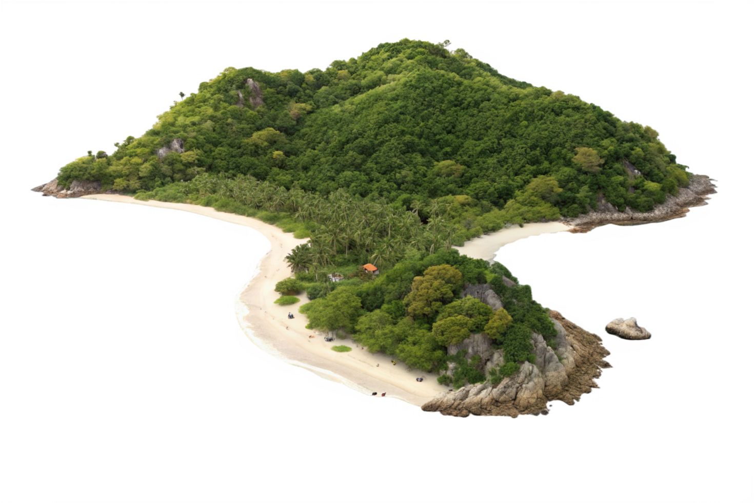Secluded Tropical Island Paradise Lush Greenery, Pristine Beach, and Tranquil Waters png