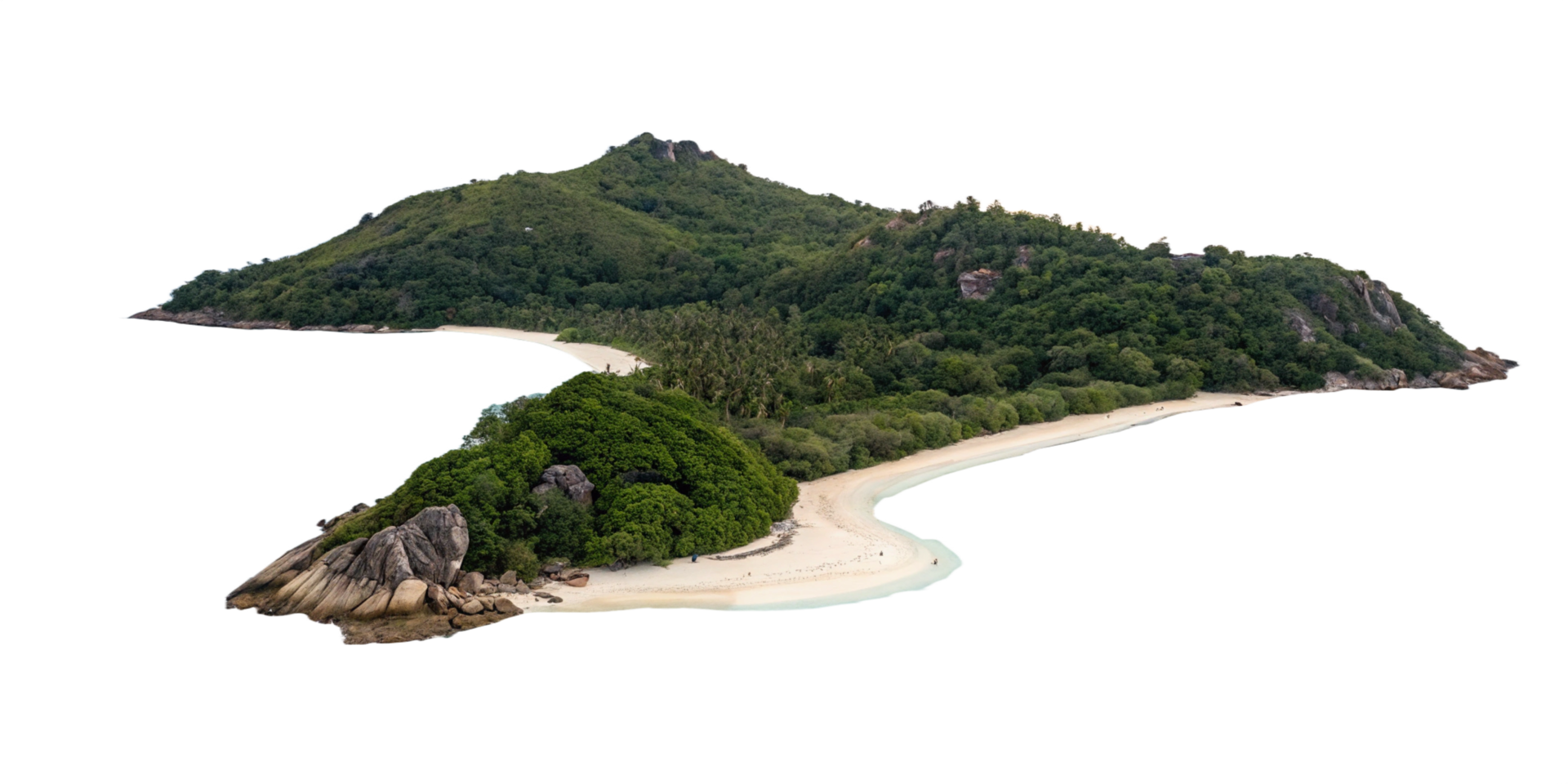 Aerial View of a Tropical Island Paradise with Lush Greenery and Pristine White Sand Beaches png
