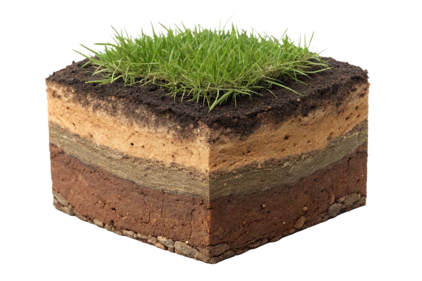 A Cross Section of Soil Showing Layers and Grassy Topsoil png