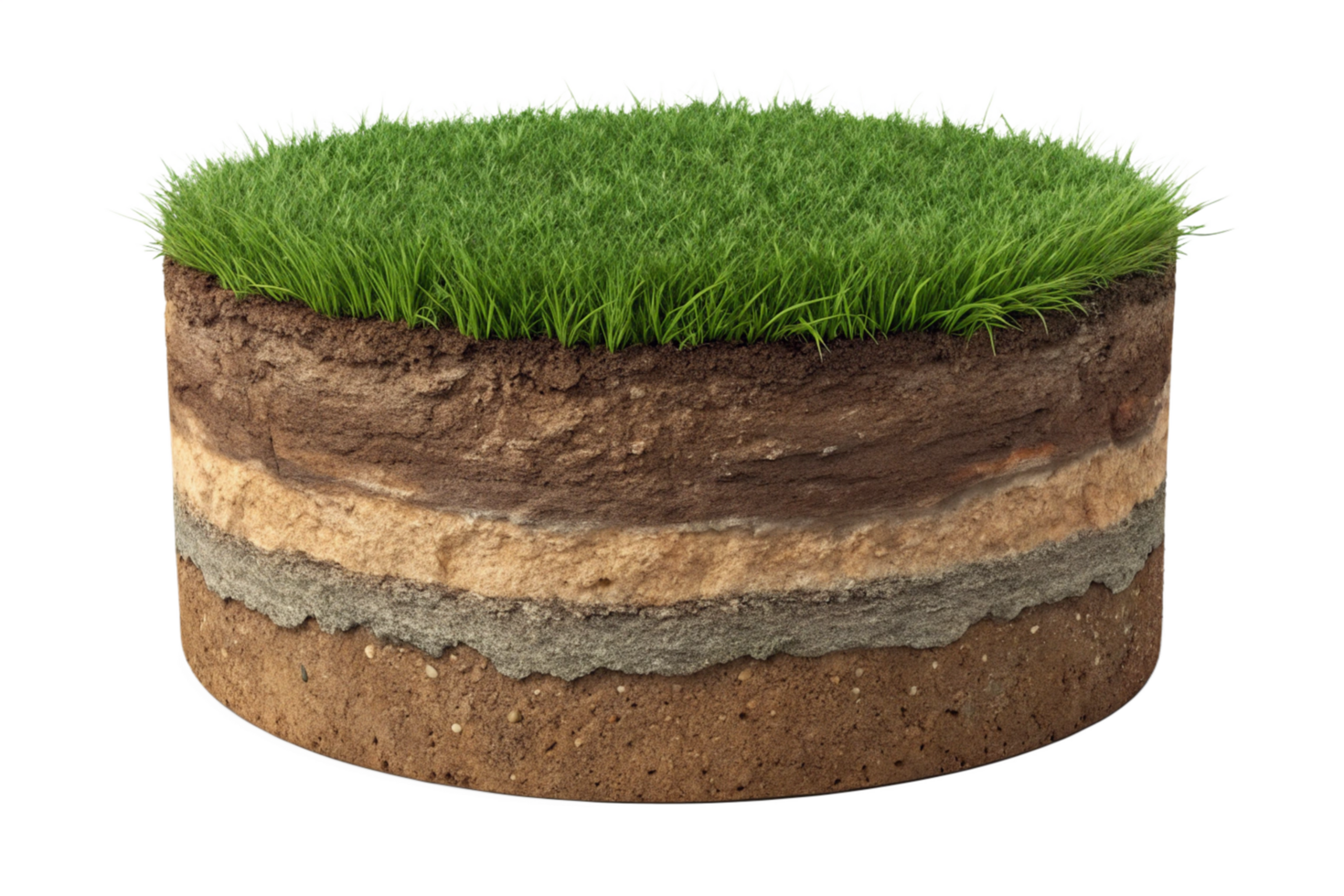 Cross Section of Soil Layers Showing Topsoil Grass and Subsoil Composition png