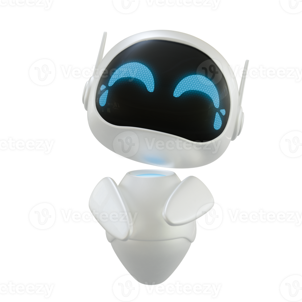 Artificial intelligence personal assistant robot with laughing gesture. Mini robot 3d character. png