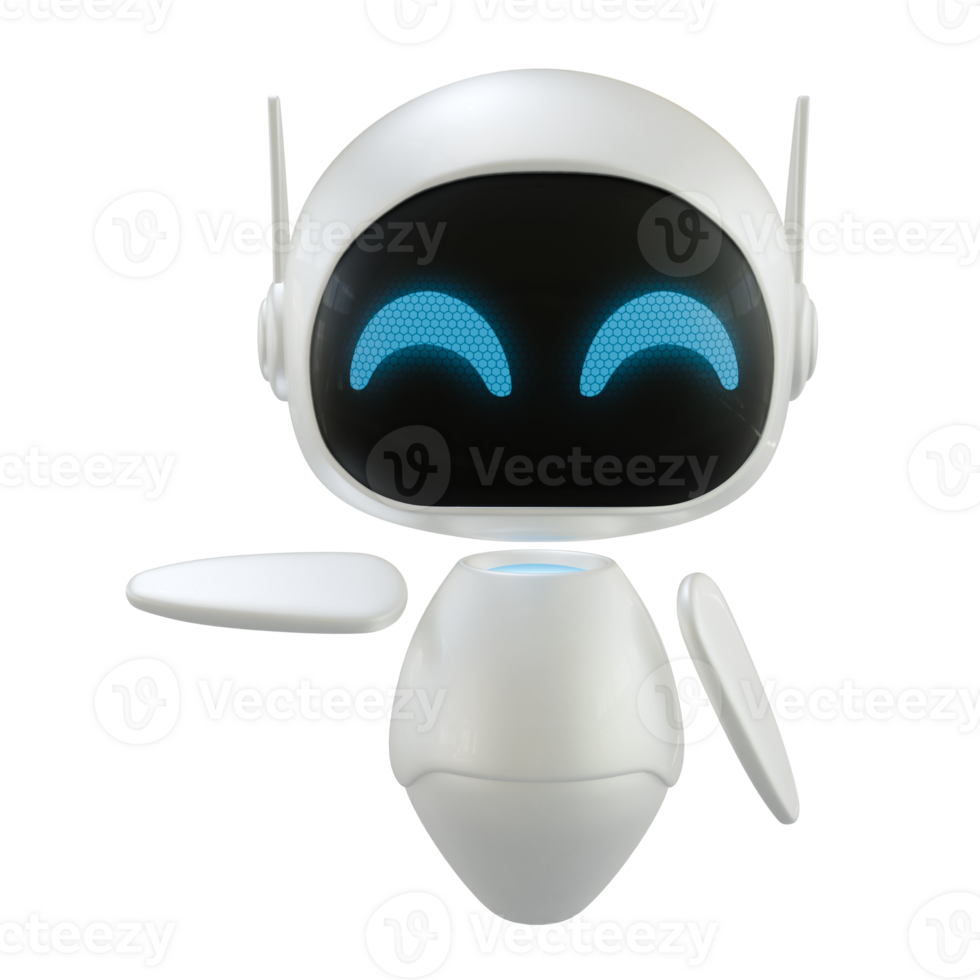Artificial intelligence personal assistant robot with a pointing right side gesture. Mini robot 3d character. png