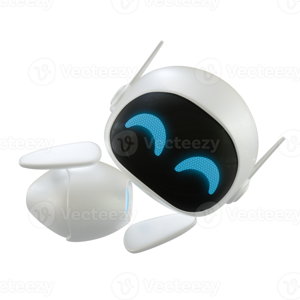 Personal assistant robot with a flirting gesture. Mini robot 3d character. png