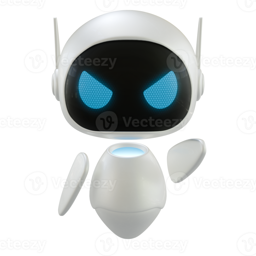 Artificial intelligence personal assistant robot with a angry gesture. Mini robot 3d character. png