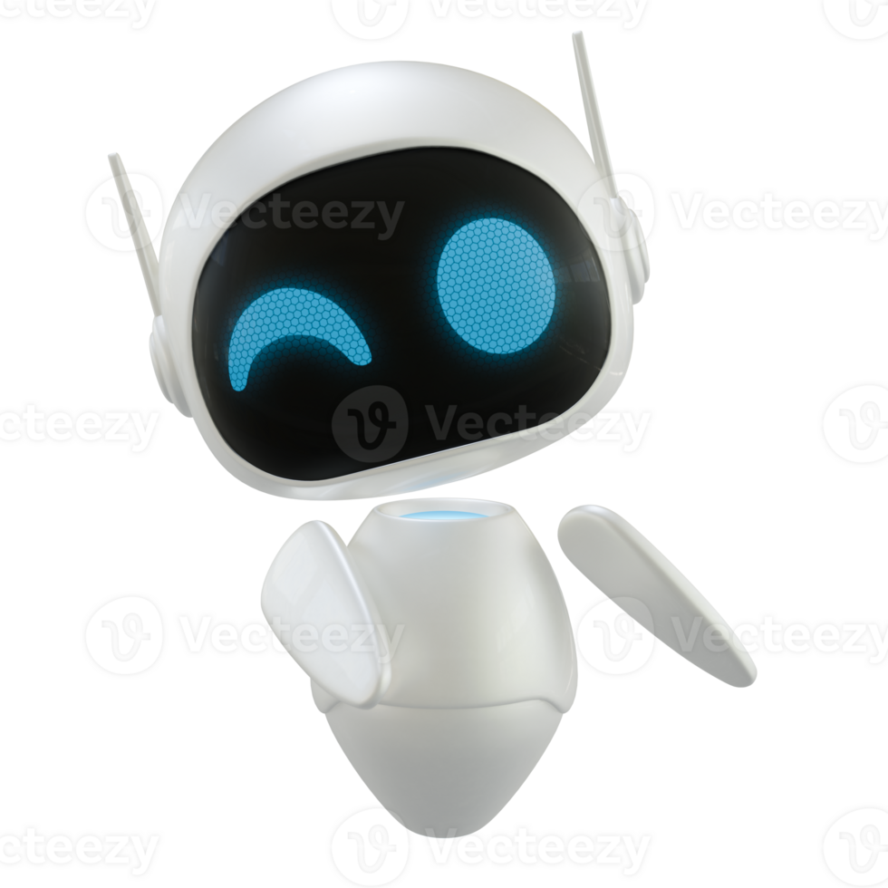 artificial inteligência pessoal assistente robô com uma piscadela olho gesto. mini robô 3d personagem. png