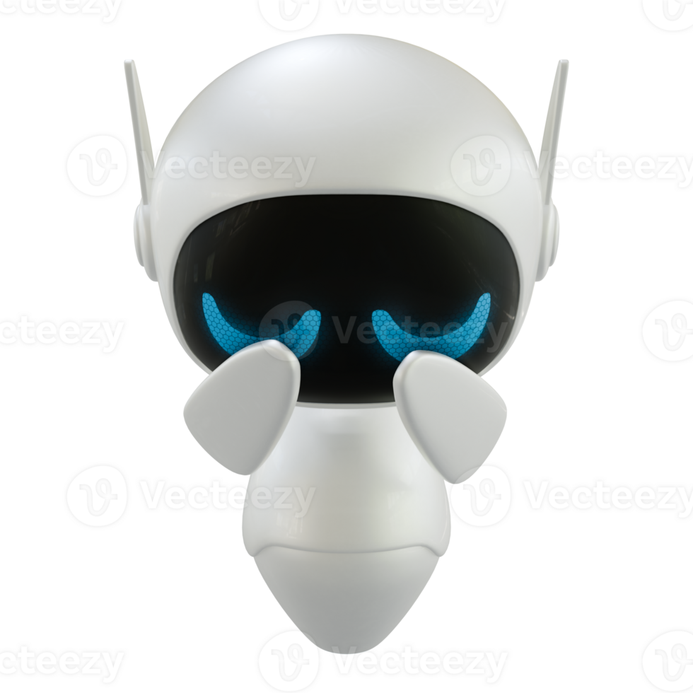 Artificial intelligence personal assistant robot with a crying gesture. Mini robot 3d character. png