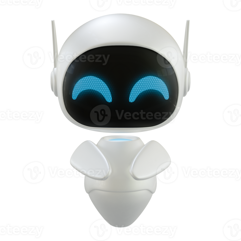 Artificial intelligence personal assistant robot with a pointing front gesture. Mini robot 3d character. png