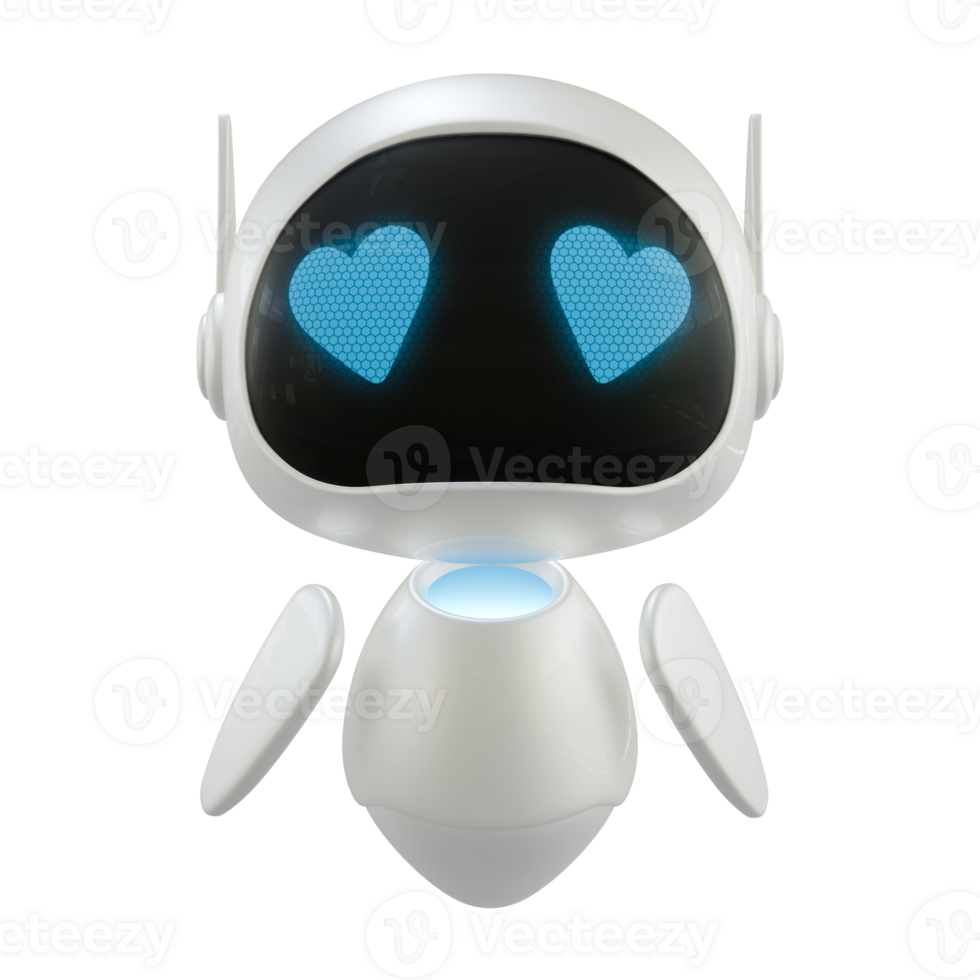 Artificial intelligence personal assistant robot with a falling in love gesture. Mini robot 3d character. png