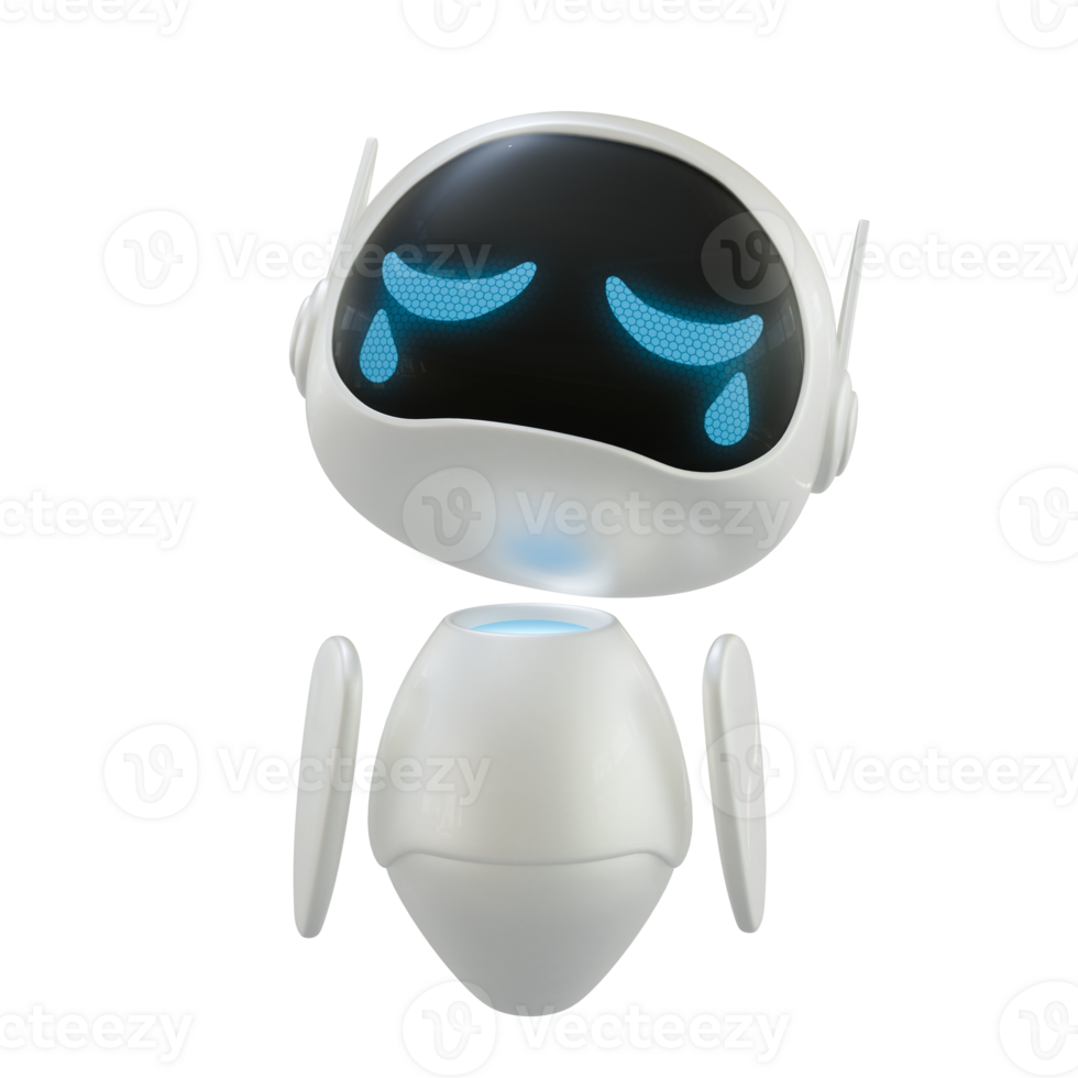 Artificial intelligence personal assistant robot with a crying and broken heart gesture. Mini robot 3d character. png