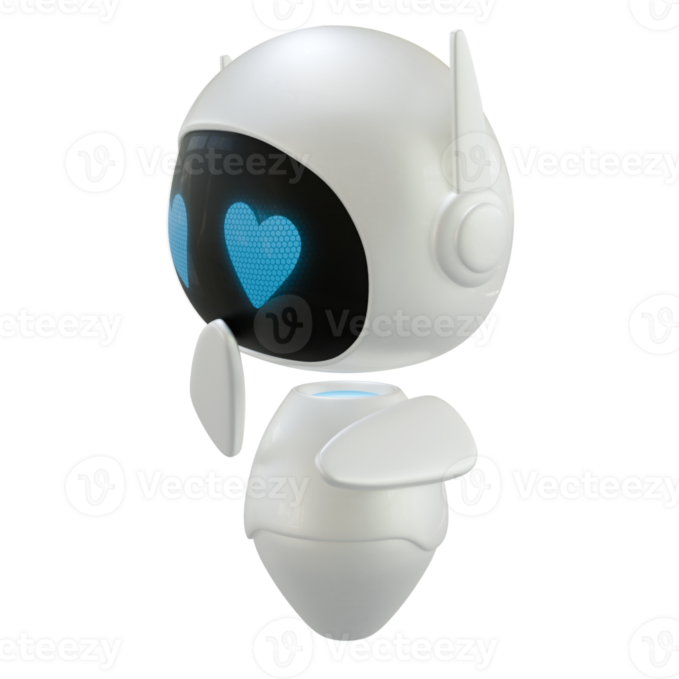 Artificial intelligence personal assistant robot with a shy and falling in love gesture. Mini robot 3d character. png