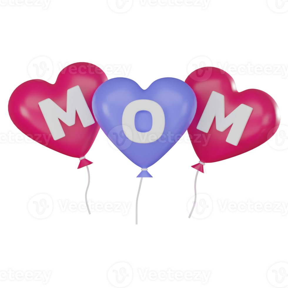 3D Rrender Mom Heart Balloons for Mother Day. Icon png