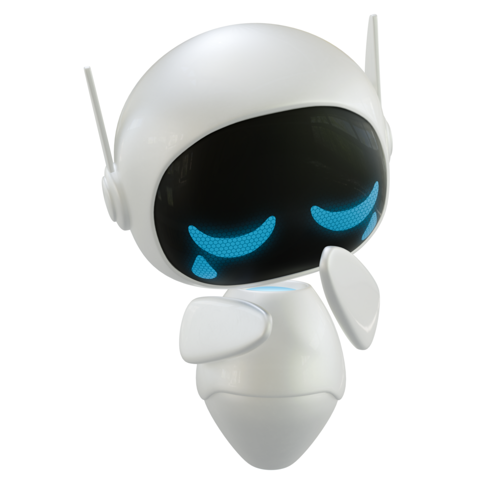 Artificial intelligence personal assistant robot with a crying and sad gesture. Mini robot 3d character. png