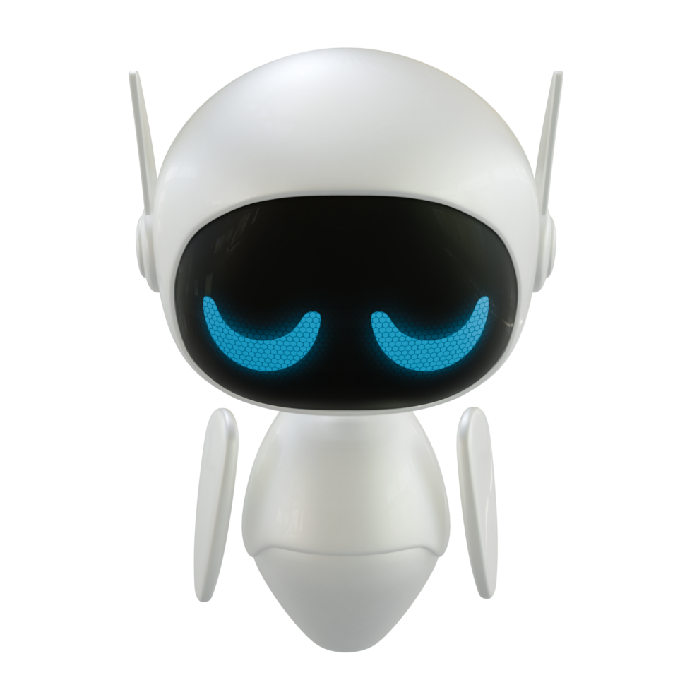 Artificial intelligence personal assistant robot with a sad gesture. Mini robot 3d character. png