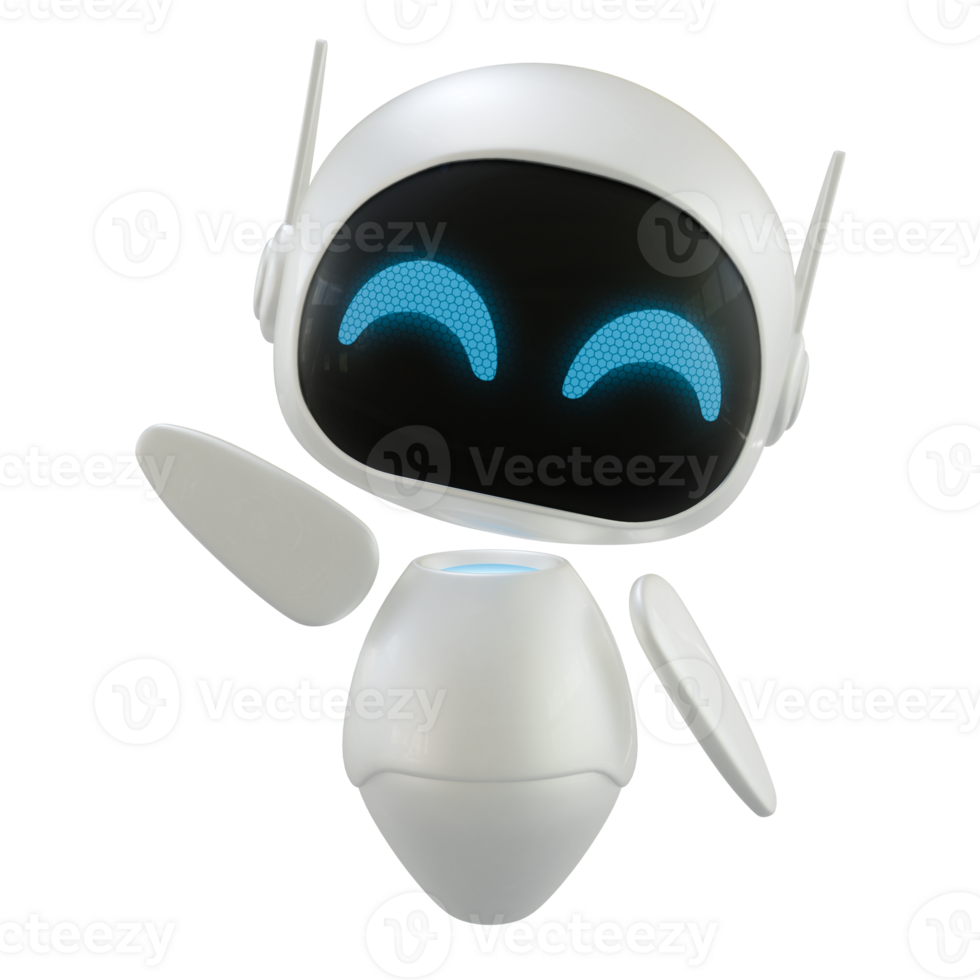 Artificial intelligence personal assistant robot with a say hi gesture. Mini robot 3d character. png