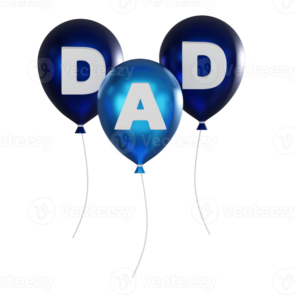 3D Rrender Typography Dad Balloons for Father Day. Icon illustration png