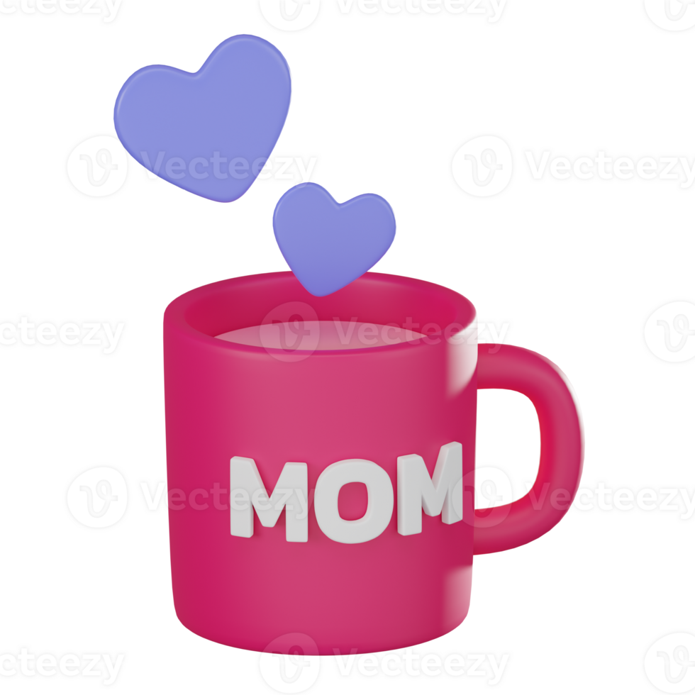 3D render, Love mom moments of mothe day, cup with milk drinks png