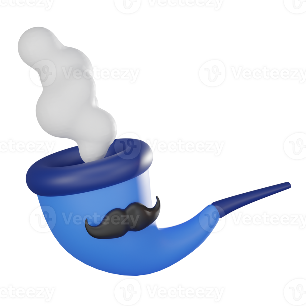 3D Rrender, Smoking Pipe with Mustache for Timeless Concepts. Icon illustration png