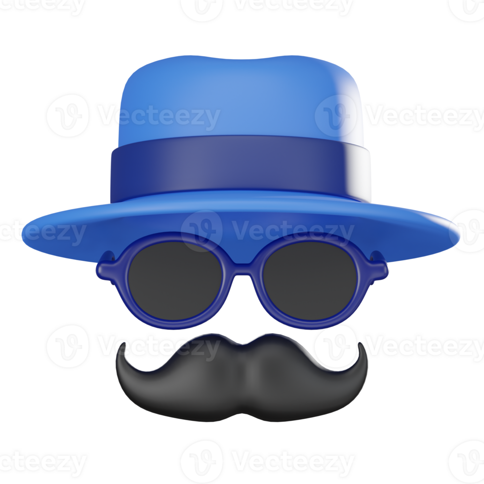 3D Rrender, Quirky of Mustache, Hat and Glasses for Creative Use. Icon illustration png