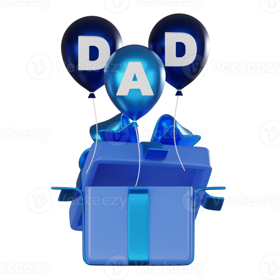 3D Rrender Typography Dad Heart with Gift Box for father Day. Icon illustration png