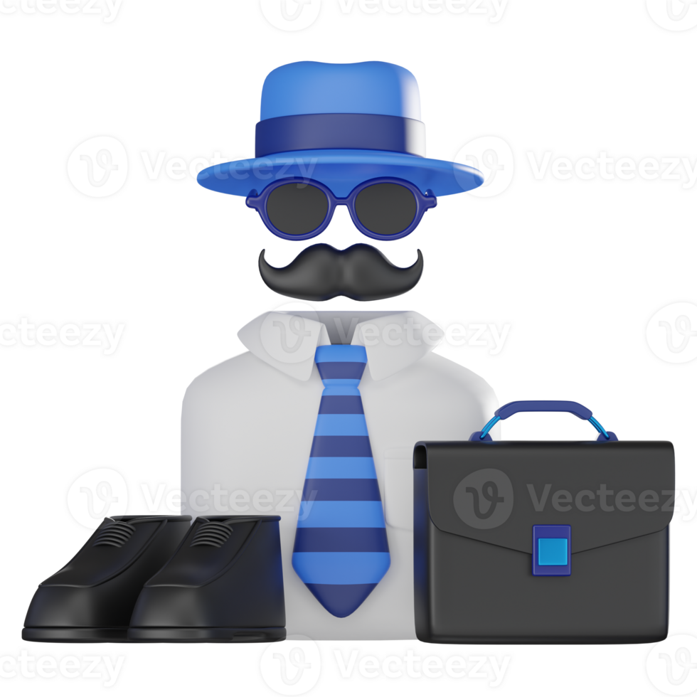3D Rrender, Father Set Clothing, Shoes Black Mustache, Hat with Bag for Creative Use. Icon illustration png