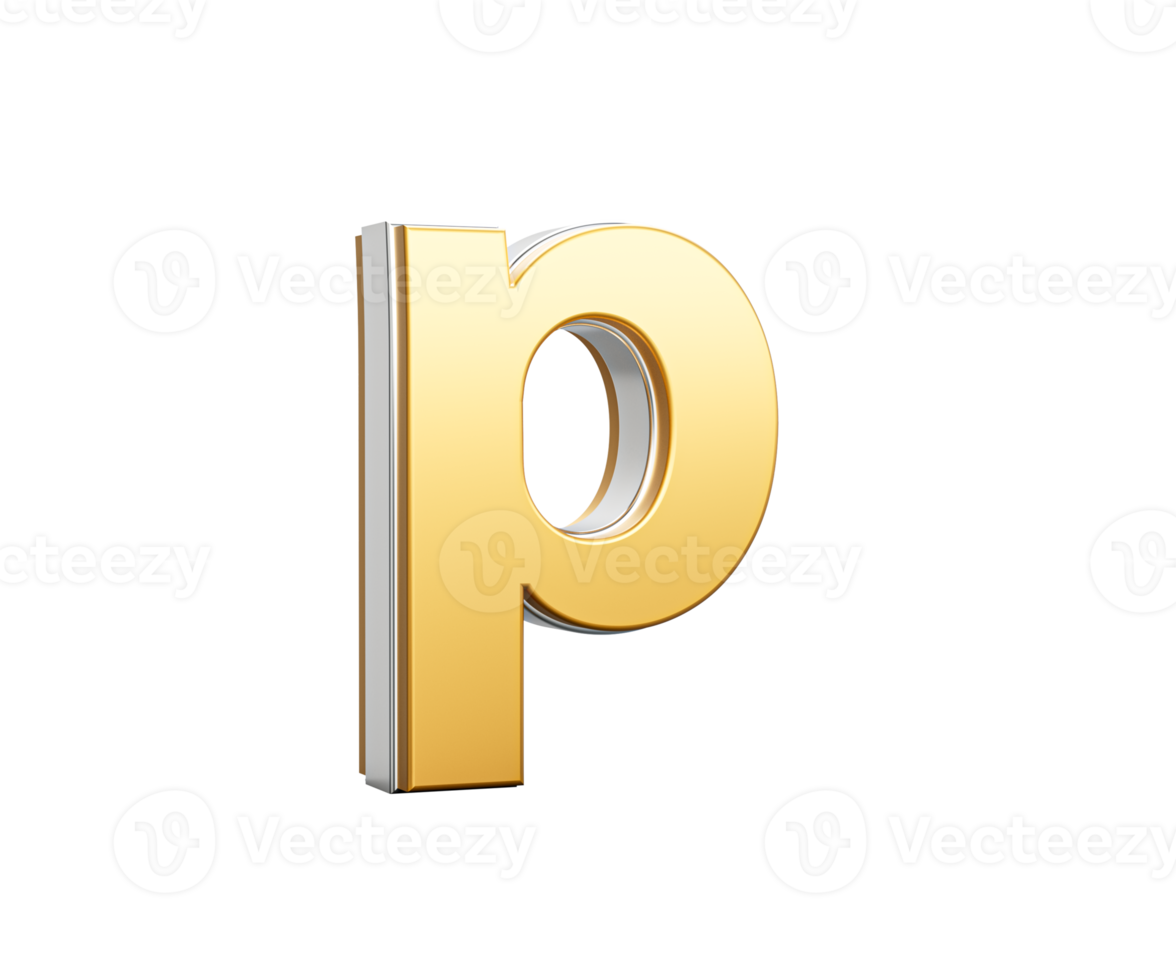 Shiny Golden Small Letter p Gleams With Its Sleek Modern Design With Sharp Edges 3D Illustration png