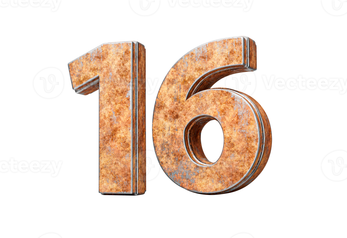 Number Sixteen 16 Digit Made Of Old Rusty Iron Metal Texture 3d Illustration png