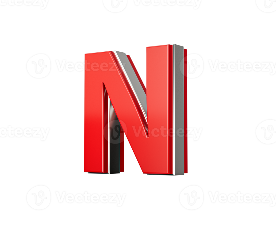 Vibrant Red Capital Letter N Gleams With Its Sleek Design Bold Font With Sharp Edges 3D Illustration png