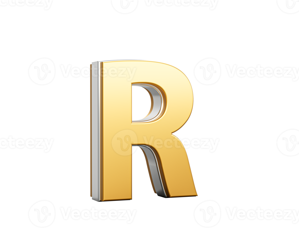 Golden Capital Letter R Gleams With Sleek Modern Design Bold Font With Sharp Edges 3D Illustration png