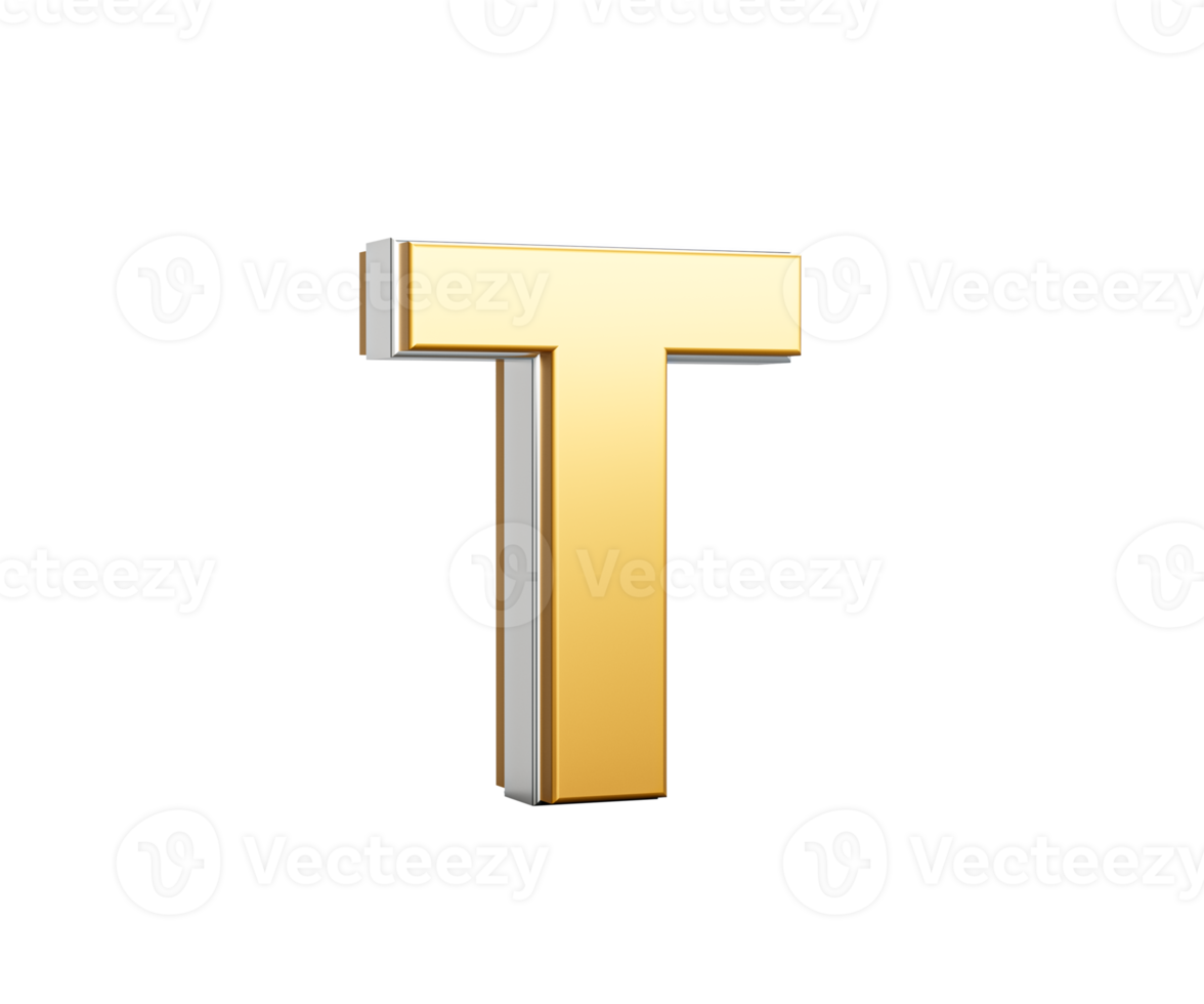 Golden Capital Letter T Gleams With Sleek Modern Design Bold Font With Sharp Edges 3D Illustration png